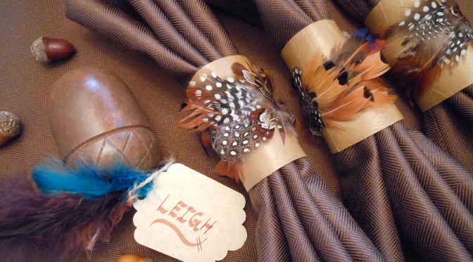 Feather & Vegan Leather Napkin Ring Craft Tutorial + Easy DIY Centerpiece & Fall Place-card Holders for Oktoberfest