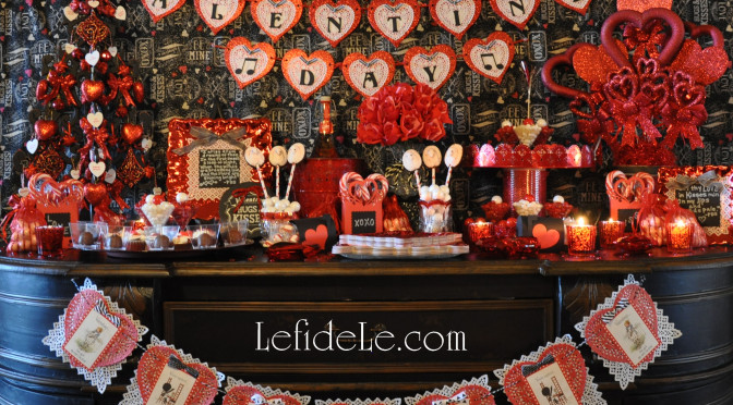 Chalkboard & Glitter Hearts Themed Valentine’s Day Party Buffet Décor Ideas (+ DIY & Printable Links)