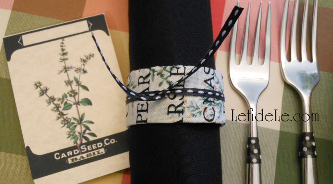DIY Herb Garden Fabric Napkin Rings Craft, Free Basil Seed Card Printables (Invitations, Place-cards, Food Tents, Menus, Herb Markers) & How to Customize a Table Setting with Washi Tape