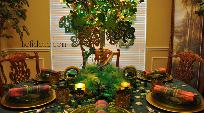 St. Patrick’s Day Party Tablescape Décor Ideas (with Rainbows, Shamrocks, Money Tree, & Printable Card & Invite)
