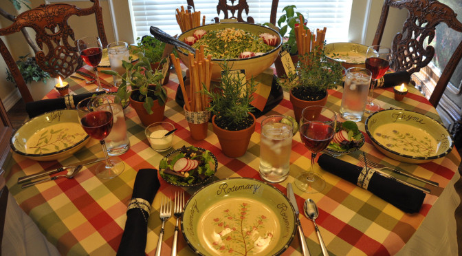 Fresh Herb Garden Luncheon Tablescape Décor Ideas (with Parsley Pesto Pasta Recipe & DIY + Printable Links)