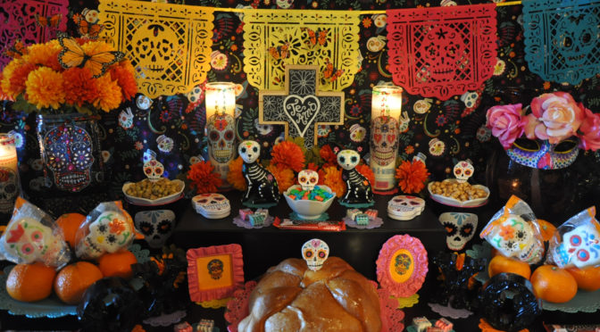 Celebrate Halloween with Colorful Day of the Dead (Dia de los Muertos) Party Décor Inspired by Traditional Ofrenda Symbolism (+ DIY Craft Tutorials & Candy Recipe)