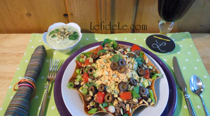 Tex-Mex Filling Recipe for Taco Salad Baked Tortilla Bowls or Salad Tacos (with Gluten-Free & Vegan Options) with Creamy Cilantro Citrus Avocado Dressing (Dairy-Free)